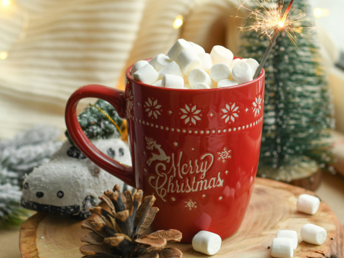 Winter bliss with hot chocolate and marshmallows