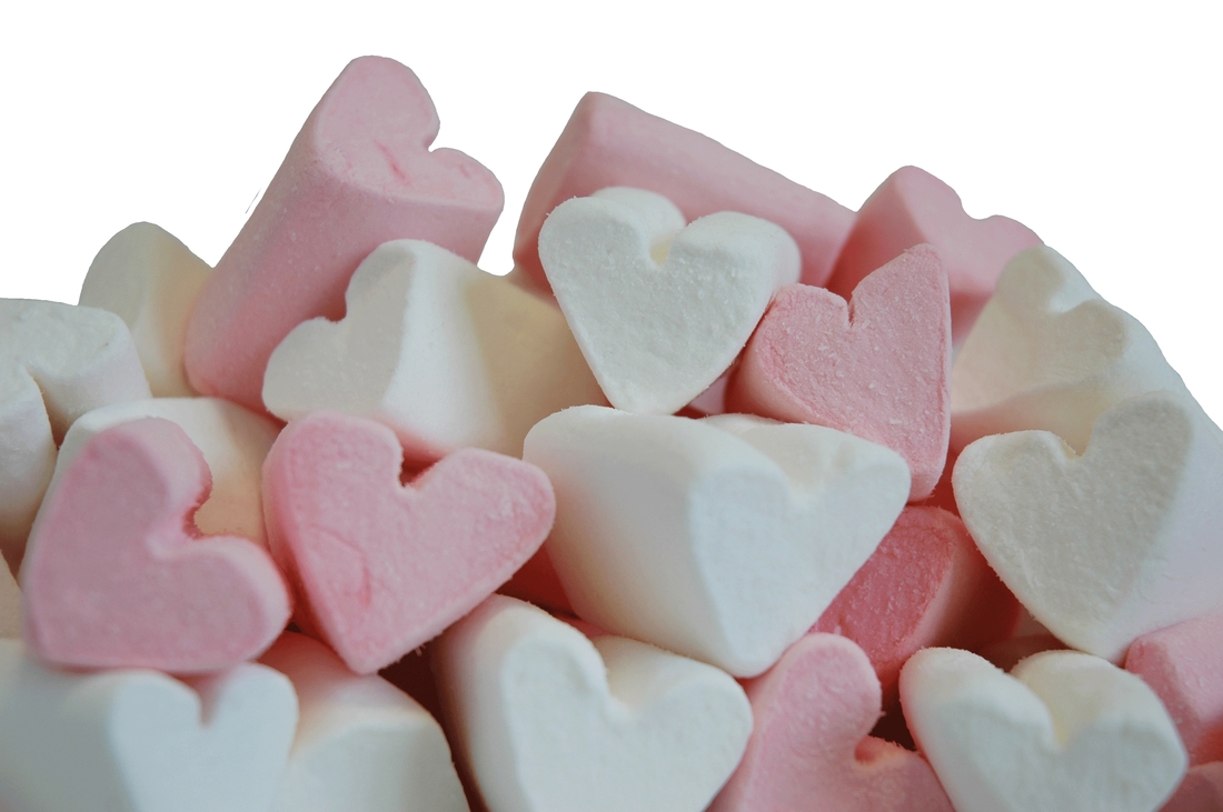 Hearts pink & white (L30mm) marshmallow